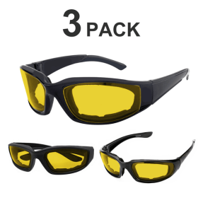 3 pairs Motorcycle Sports Biker Riding Glasses Wind Resistant Eye Protection Sports Goggles Cycling Glasses Sunglasses Yellow Color(TK/TMEU for s
